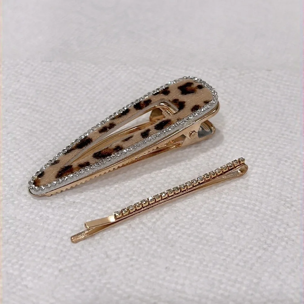 2 Piece Fashion Leopard and Rhinestone Hair Accessories